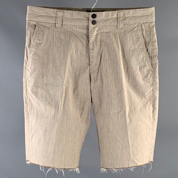 JOHN VARVATOS Size 32 Brown Heather Cotton Linen Raw Hem Shorts
